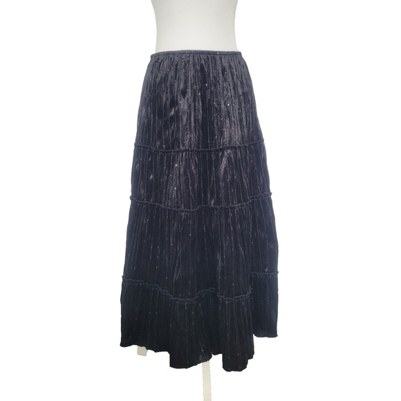 Vintage Central Park Tiered Velvet Sequin Maxi Skirt Sz M Black Whimsigoth Goth - Picture 1 of 7